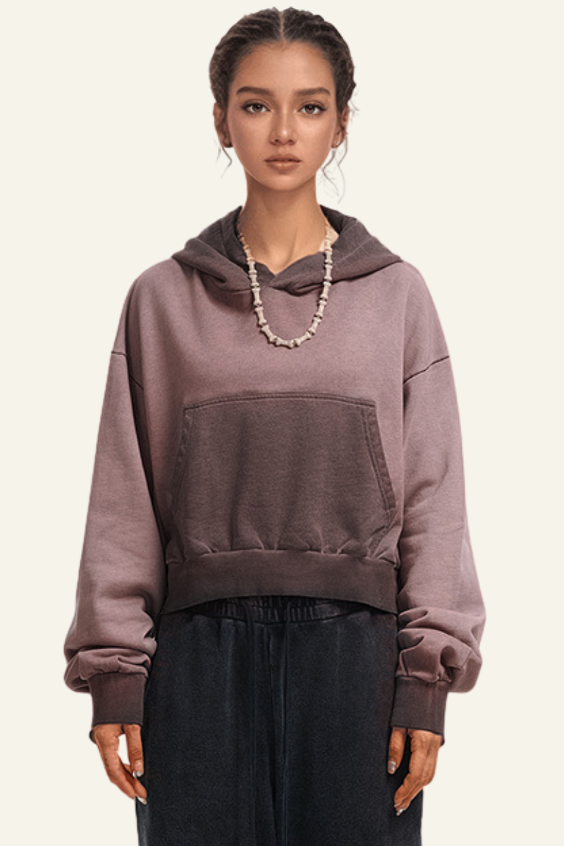 Women's Cropped Color-Blocked Cotton Hoodie
