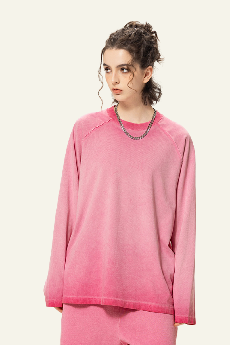 Women's Streetwear Washed Cotton Long-Sleeved T-shirt.