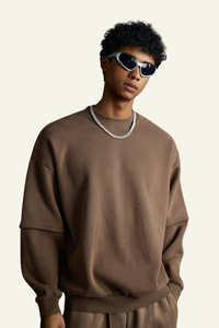 Men's Streetwear Washed Patchwork Pullover