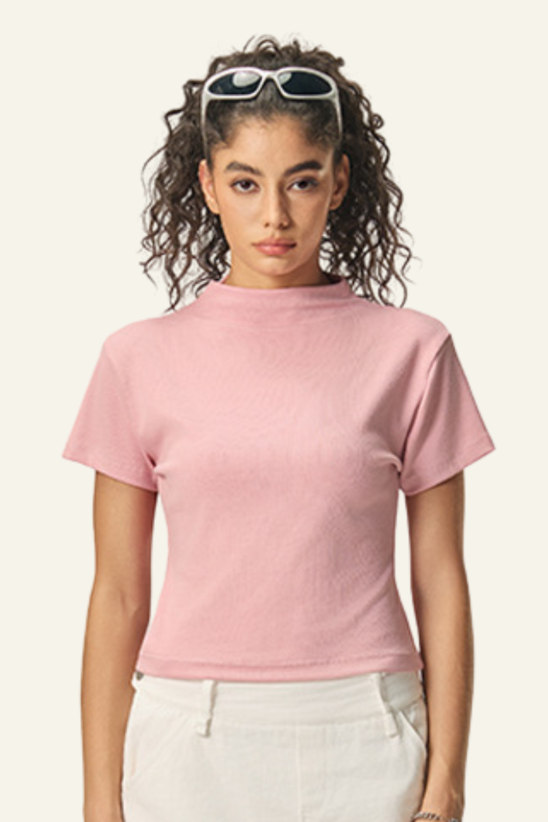 Women's Streetwear  High-neck Slim  Dopamine  T-shirt