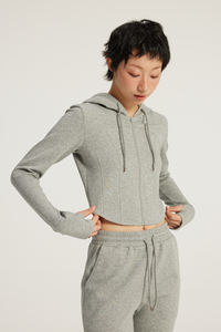 Women's Streetwear Cropped Finger Cuffs Hooded Jacket