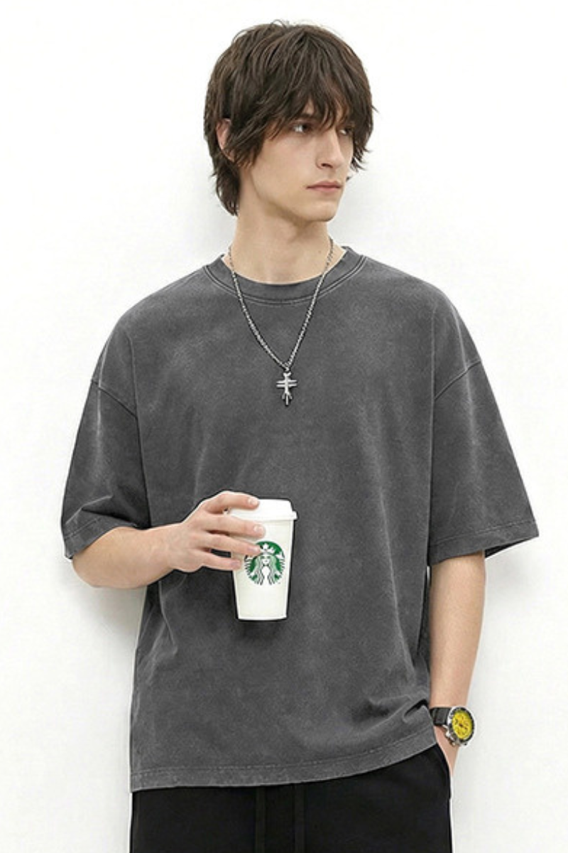 Men's Summer 280g Cotton Washed Oversized Boxy Tee