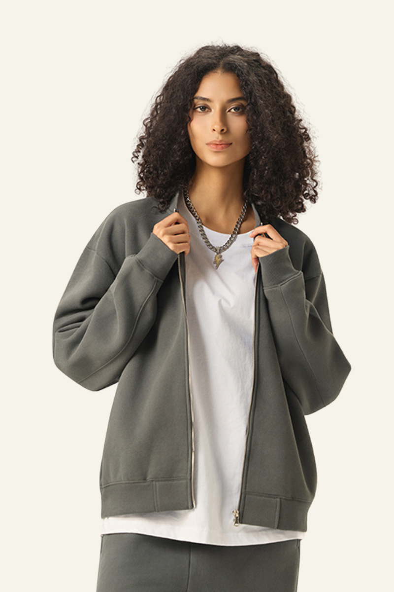 Women's  Streetwear Stand Collar Fleece-Lined Zipper Jacket