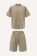 Men's Summer Lightweight Washed Patchwork Streetwear Set