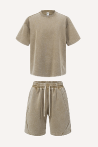 Men's Summer Lightweight Washed Patchwork Streetwear Set