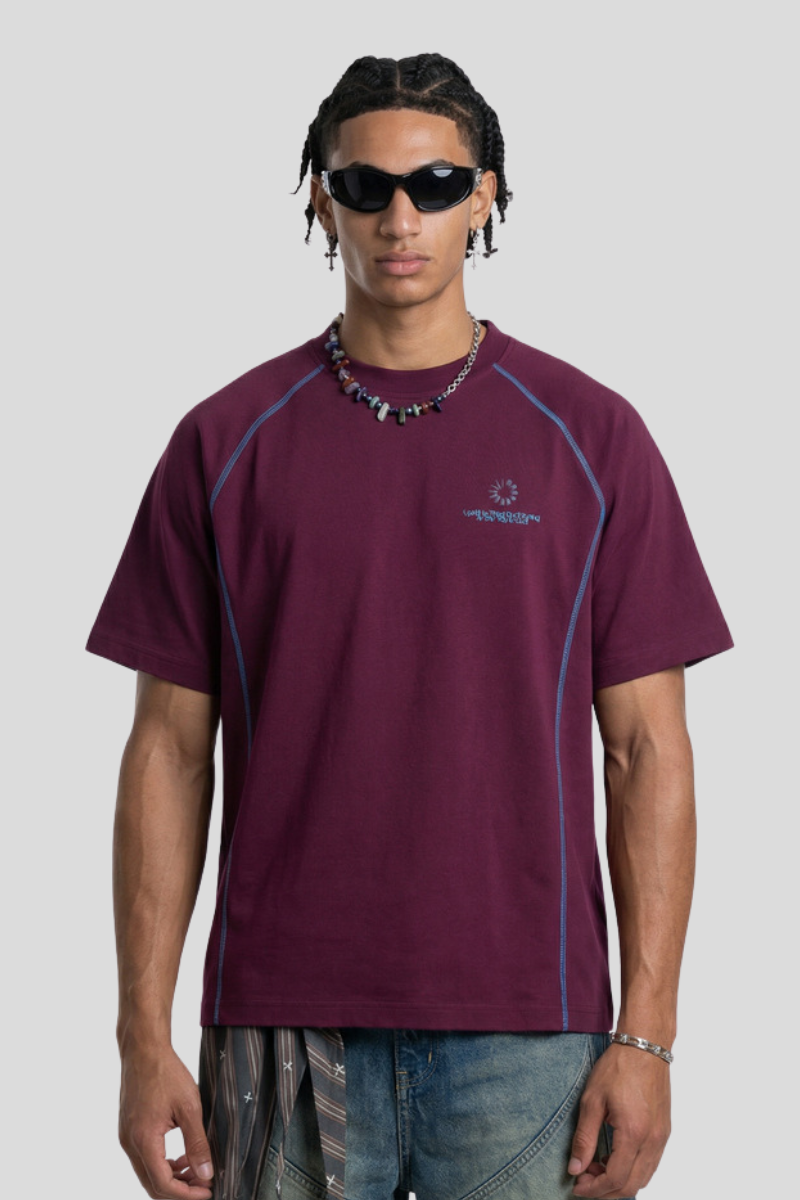 Men's Colorblock Sun Embroidery Crewneck Tee