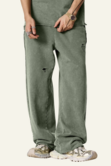 Men's Vintage Washed Frayed Hem Cotton Straight Leg Pants