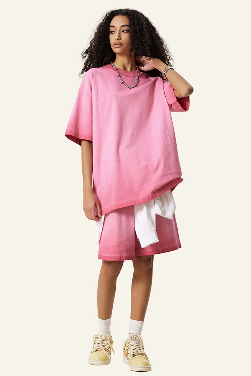 Women's Vintage Washed Cotton Set:T-shirt And Shorts