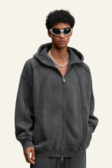 Men's Streetwear Retro Fleece-lined Zipper Hooded Jacket