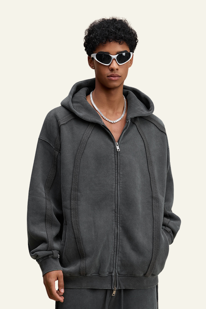 Men's Streetwear Retro Fleece-lined Zipper Hooded Jacket