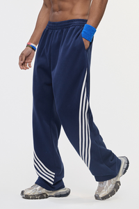 Men's Color Block Elastic Drawstring Cuff Wide Leg Pants