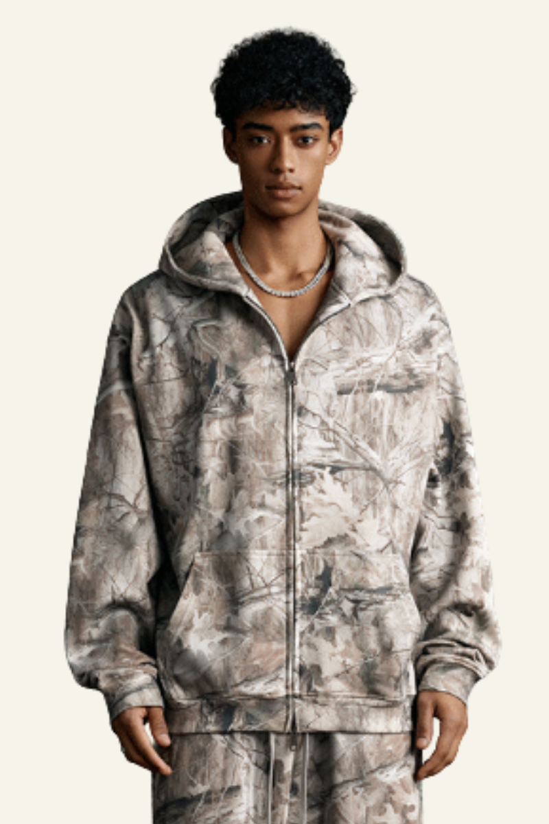 Men's Camouflage With Fleece Lining  Hooded Jacket