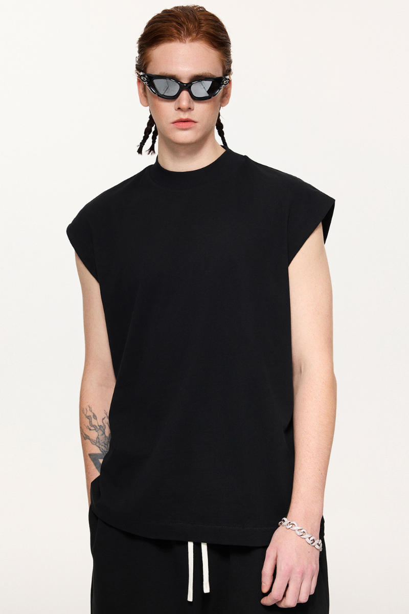 Men's Summer 230g Cotton High Neck Loose Tank