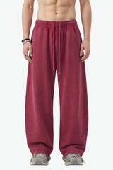 Unisex 360g Cotton Washed Elastic Curved Wide Pants