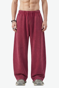 Unisex 360g Cotton Washed Elastic Curved Wide Pants
