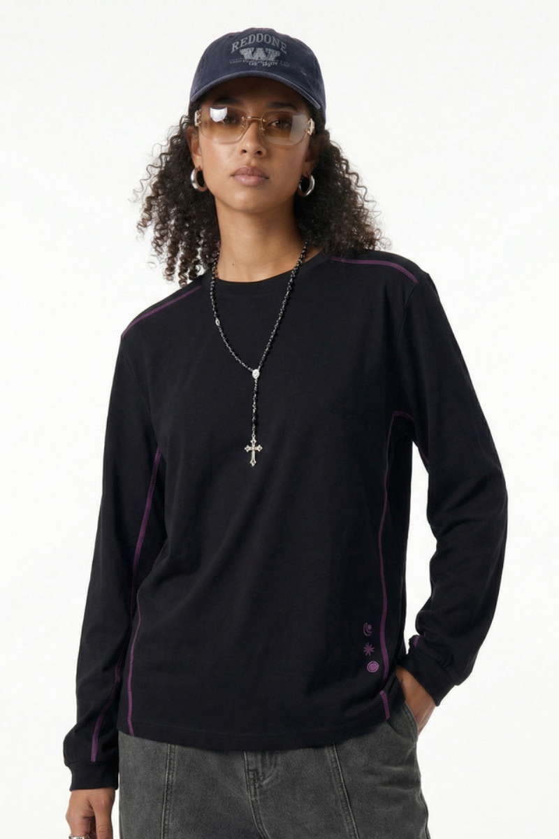 Women's Cotton Linen Symbol Print Long Sleeve Tee