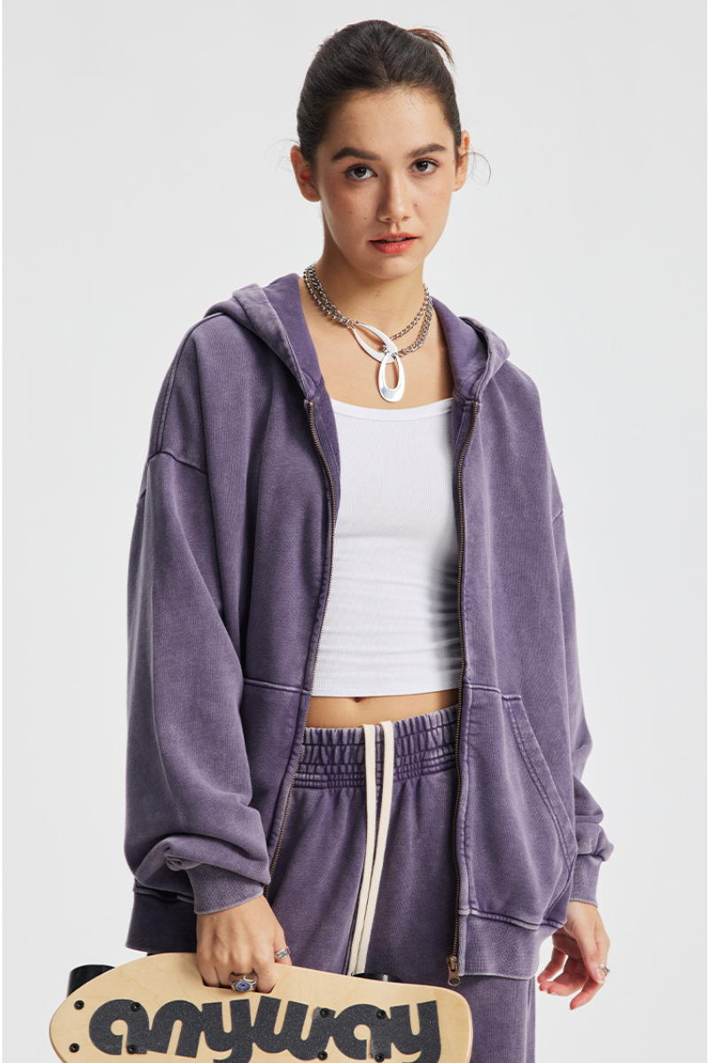 Women's Cotton Washed Distressed Front Pocket Hooded Jacket