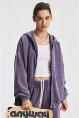 Women's Cotton Washed Distressed Front Pocket Hooded Jacket