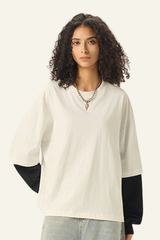 Women's Cotton  Faux-Two-Piece Long Sleeve T-shirt