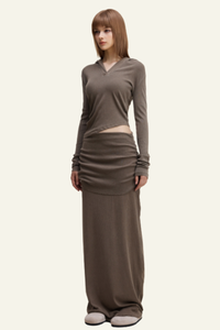 Women's Slim Fit Set:Long Seelve Top & Maxi Skirt