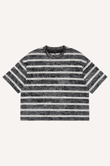 Unisex Washed Stripe Ribbed Crewneck Boxy Tee
