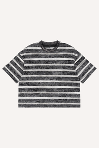 Unisex Washed Stripe Ribbed Crewneck Boxy Tee