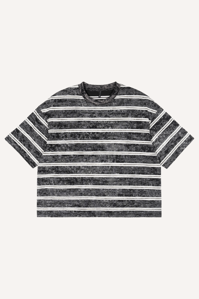 Unisex Washed Stripe Ribbed Crewneck Boxy Tee