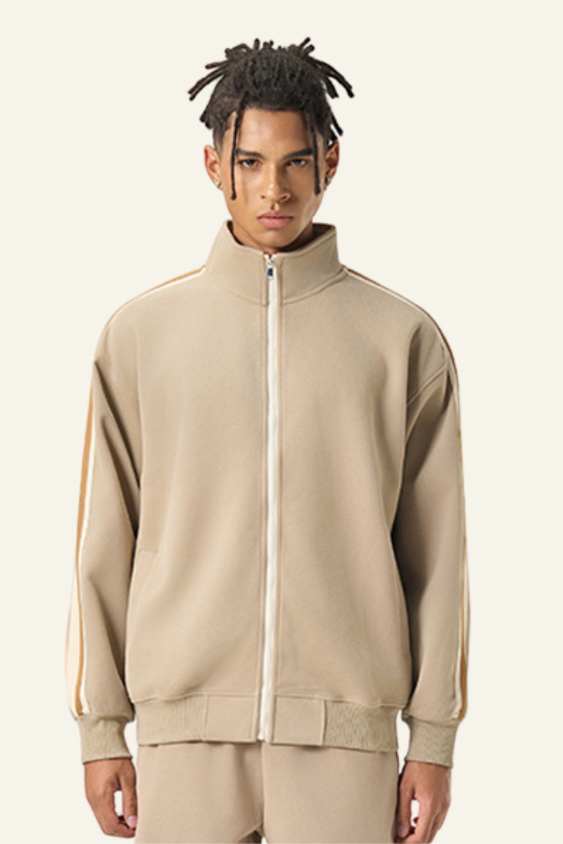 Men's Streetwear Striped Full Zipperl Athletic Jacket.