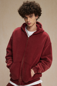 Men's Streetwear Wax-Dyed Vintage Solid Hooded Jacket