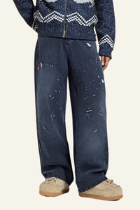 Men's Cotton Vitage Hand-painted Washed Wide Leg Pants