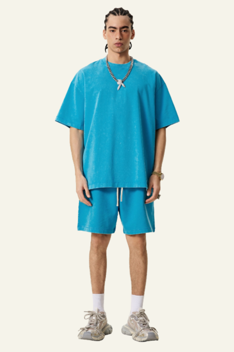 Men's Cotton Dopamine Set: T-shirt And Athletic Wear Short