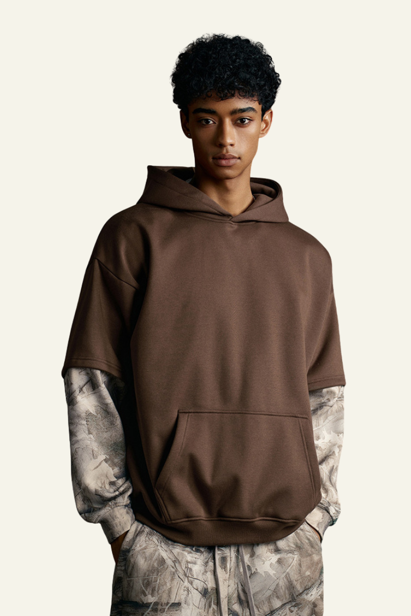 Men's Streetwear Faux Two-Piece Fleece-Lined Hoodie
