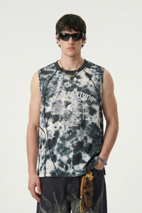 Men's Tie Dye Palm Print Mesh Seamless Sleeveless Tee