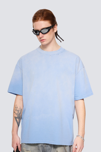 Men's Summer 250g Cotton Spray Fade Collar Distressed Tee