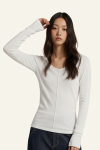 Women's V-Neck Tencel-Wool Stretch Relaxed-Fit T-Shirt