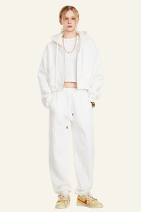 Women's Sports Set:Hooded Jacket And Cuffed Sweatpants
