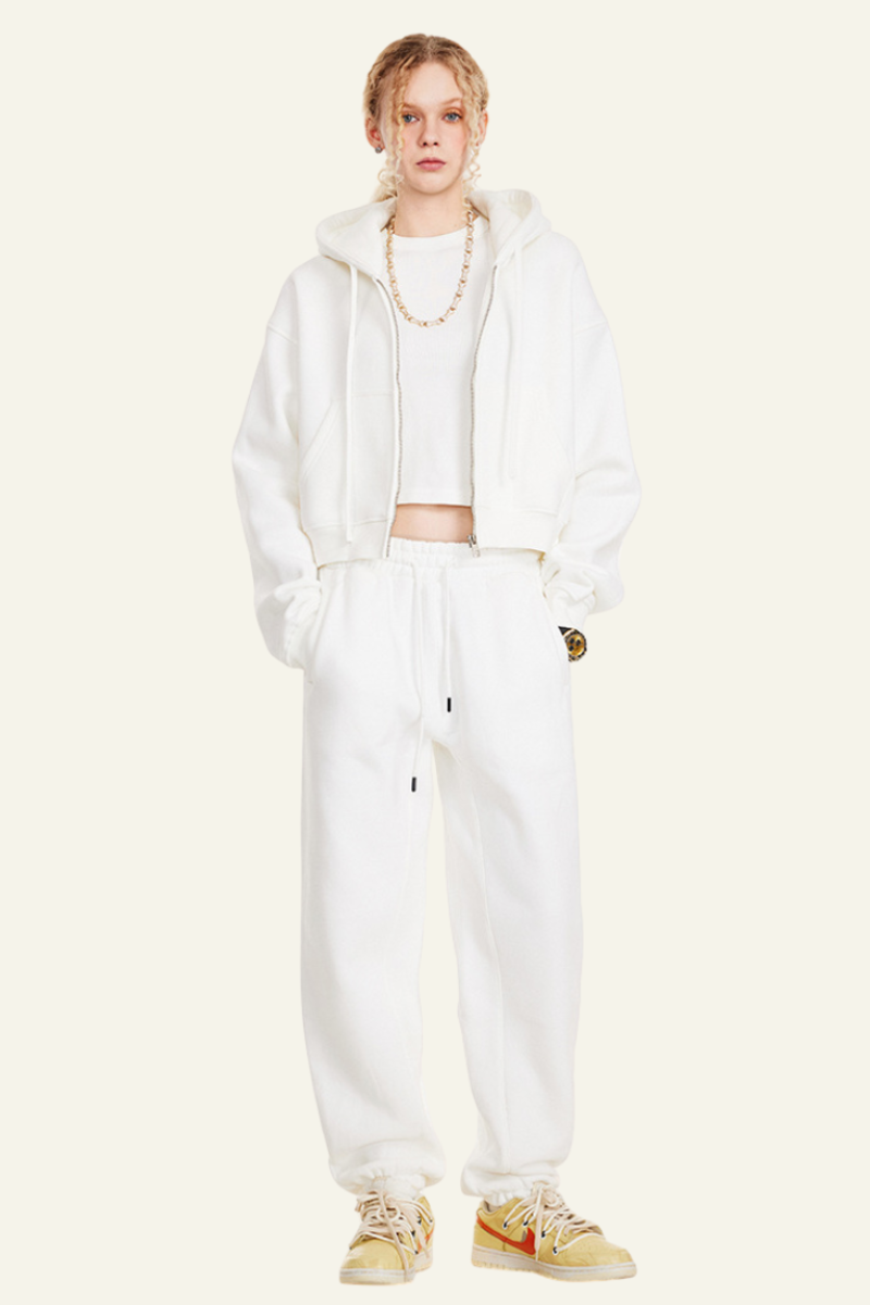 Women's Sports Set:Hooded Jacket And Cuffed Sweatpants