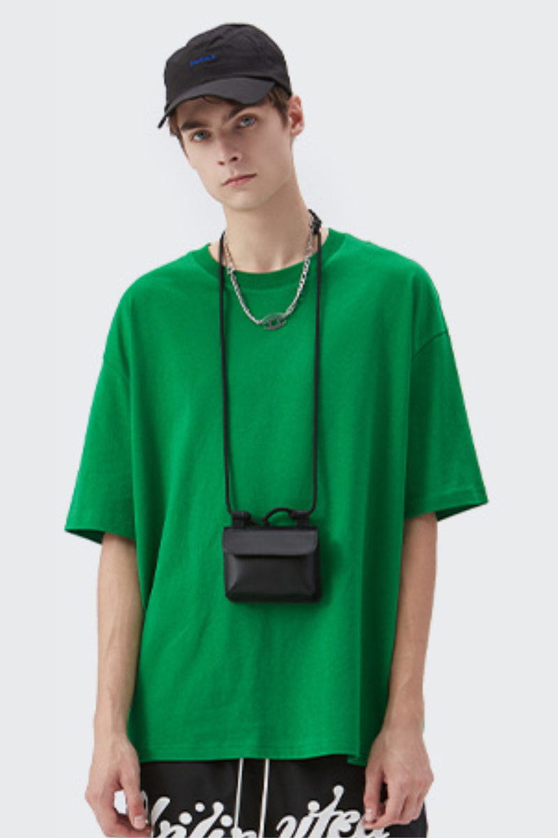 Men's Spring Summer 200g Cotton Solid Crewneck Oversized Tee
