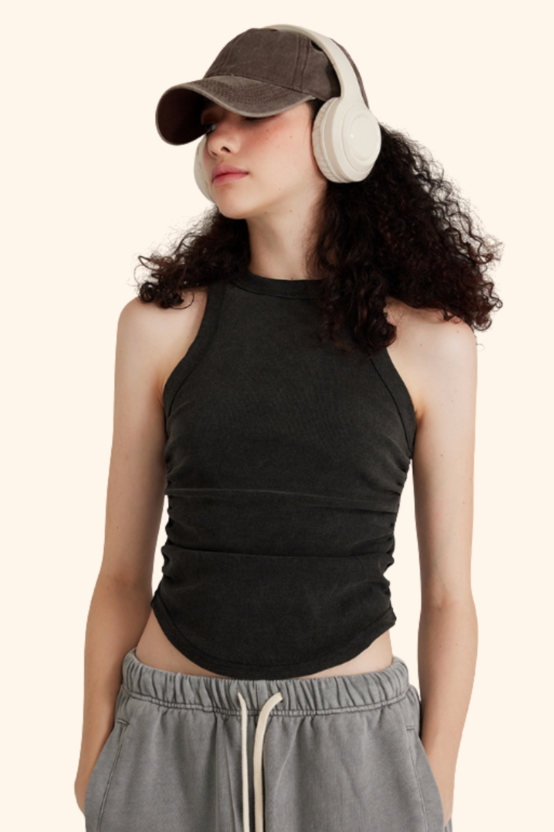 Women's SpringSummer 315g Cotton WashedRuched Racerback Tank