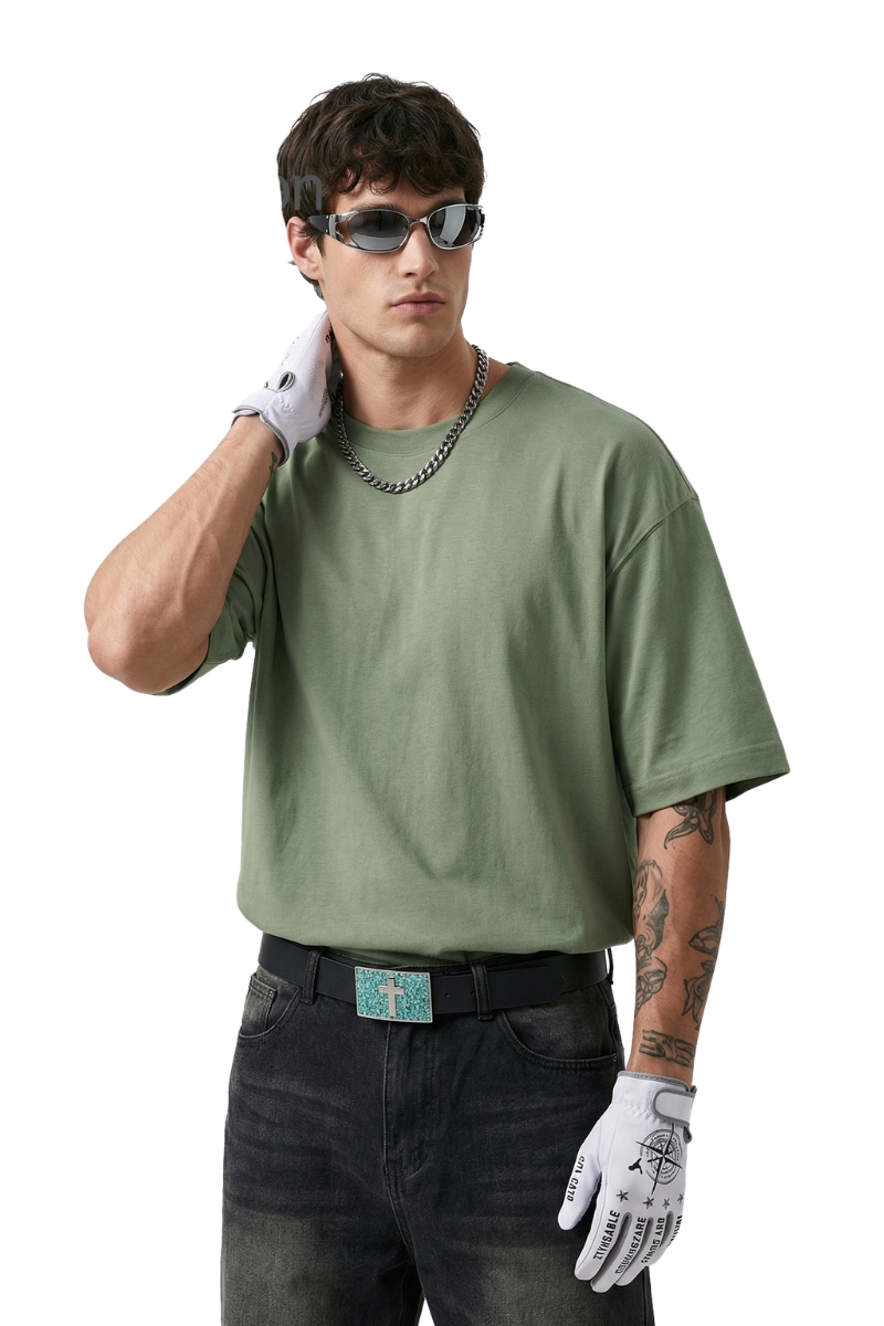 Unisex Spring Summer 265g Cotton Solid Crewneck Couple Tee