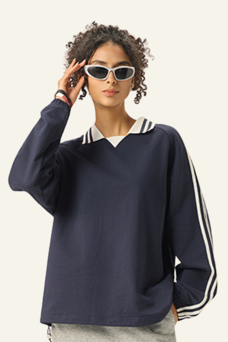 Women's  Streetwear Cotton Striped Color-Block Sweatshirts