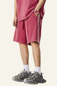 Men's Cotton Streetwear Washed Three side stripes Shorts