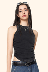Women's Spring Summer 235g Washed Crewneck Ruched Tank