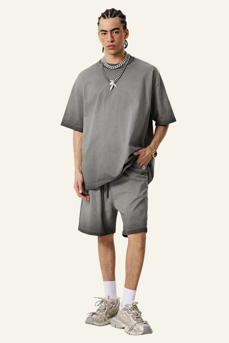 Men's Vintag Washed Cotton Set: Relaxed T-shirt And Short