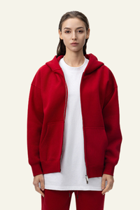 Women's Streetwear Fleece-lined  Full-Zipper Hooded Jaacket