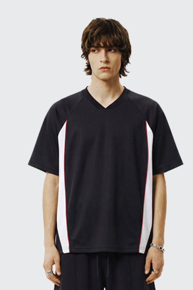 Men's Summer 7A V-Neck Colorblock QuickDry Oversized Tee