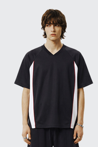 Men's Summer 7A V-Neck Colorblock QuickDry Oversized Tee