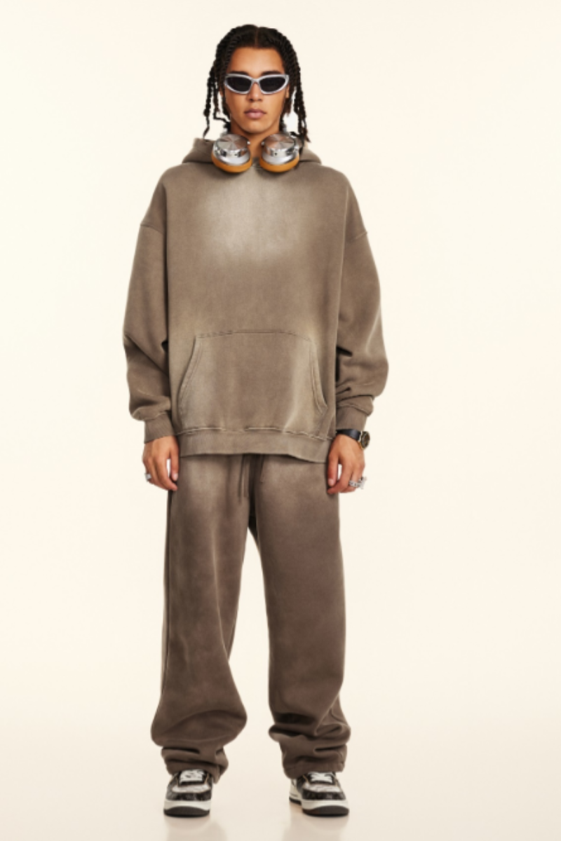 Men's Washed Set:Hoodie & Straight Leg Pants