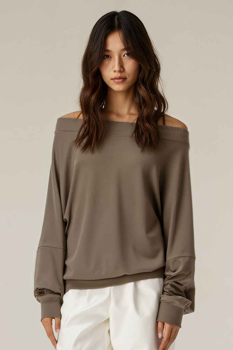 Women's Tencel Asymmetric Off-Shoulder Long Sleves Top