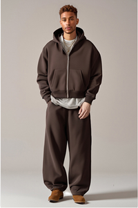 Men's Streetwear Set:Cropped Hooded Jacket And Sweatpants